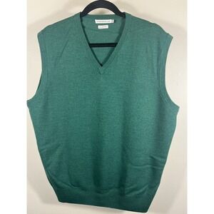 Peter Millar Men's Large V Neck Sweater Vest Golf 100% Merino Wool Green (K)